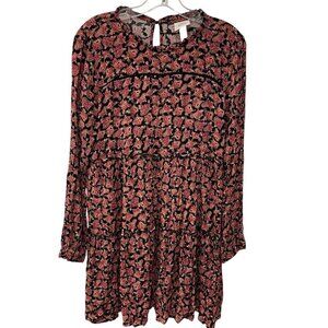 Knox Rose Paisley Floral Print Long Sleeve Tiered Dress Women's Small Boho Flowy